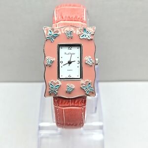 Womens Marcel Drucker Silver Tone Pink Enamel Blue Butterflies Watch New Battery